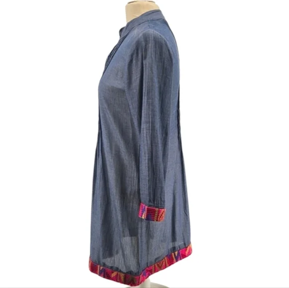 Velzera Chambray Denim Tunic Dress Blue Embroidered Boho Small - Picture 3 of 8